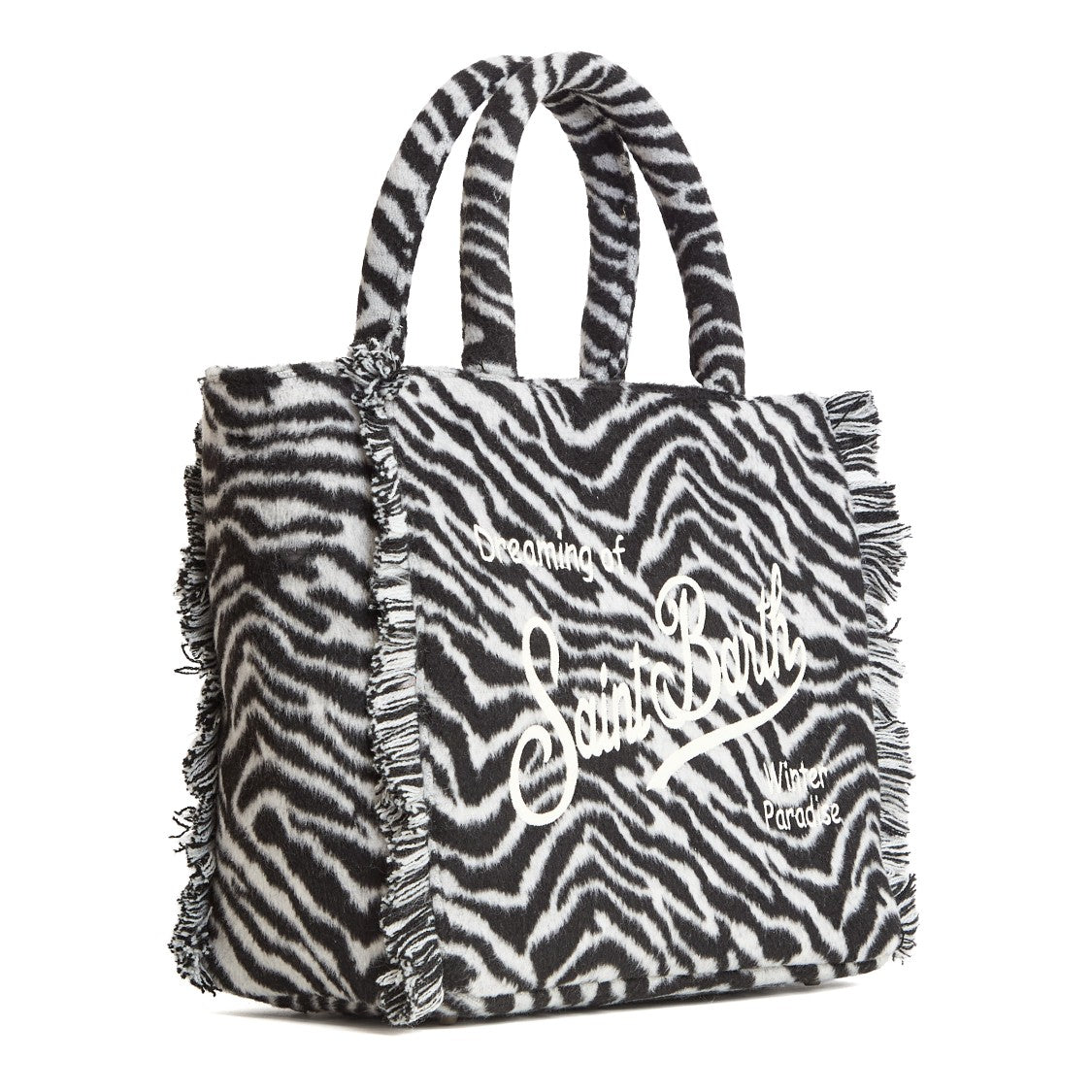 Mc2 Saint Barth Felted Wool Blend Handbag With Zebra Print And Embroidered Logo