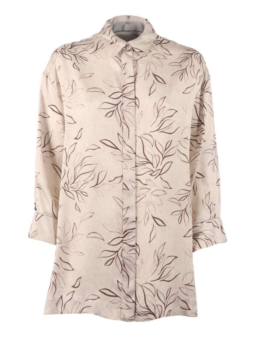 Peserico Beige Blouse Leaf Pattern Blouse