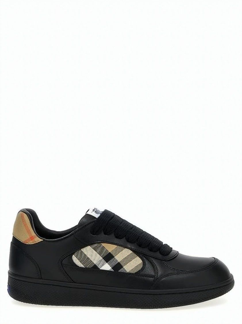 Burberry Check Pattern Black Leather Low-Top Sneakers