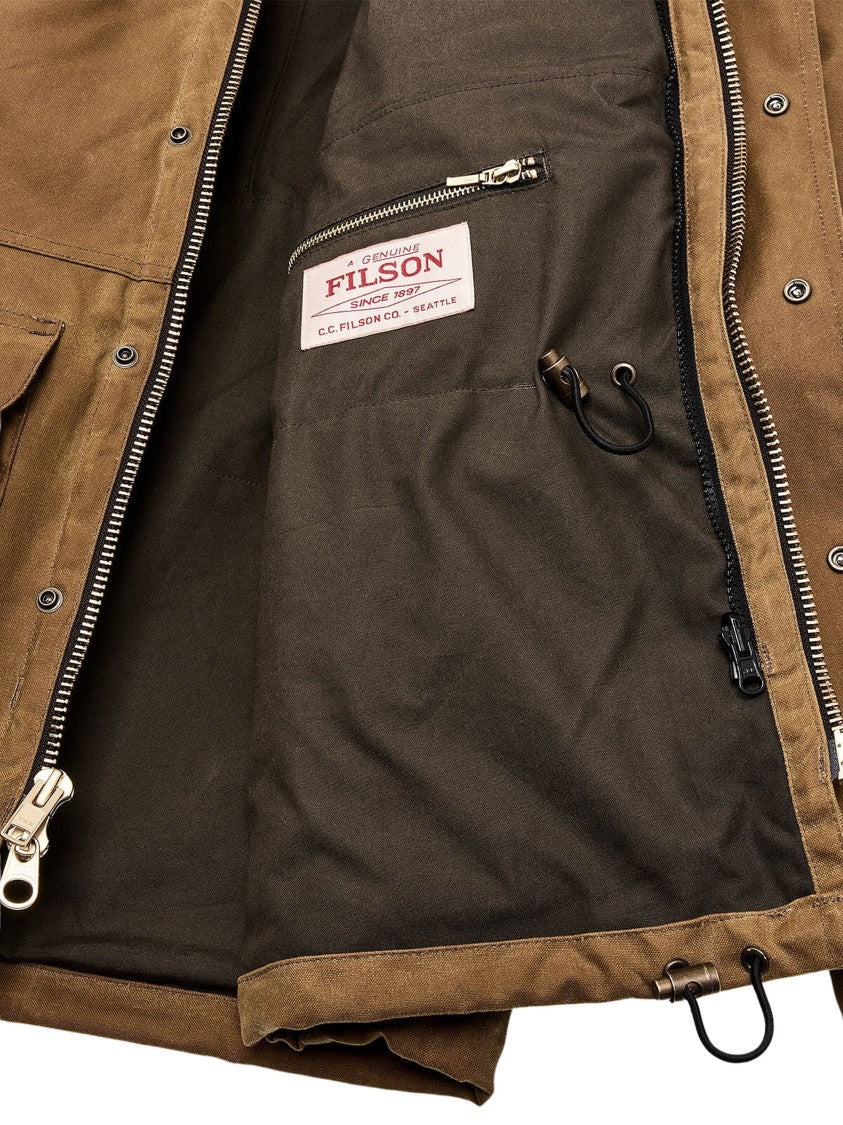 Filson Lined Tin Cloth Field Jacket With Adjustable Cuffs And Multiple Pockets