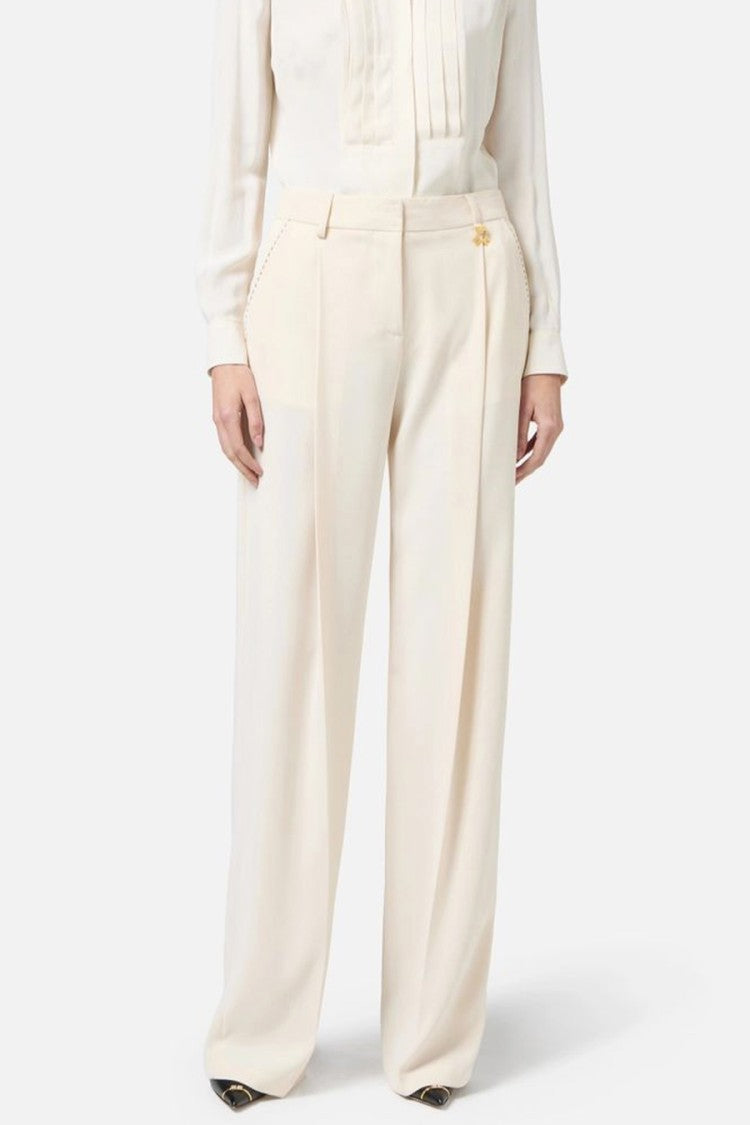 Elisabetta Franchi Tailored Beige Trousers With High Waist