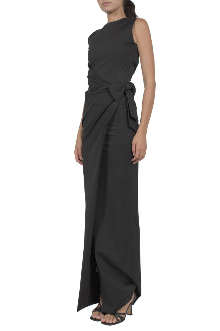 Dsquared2 Black High-Neck Draped Wrap Viscose-Blend Maxi Dress