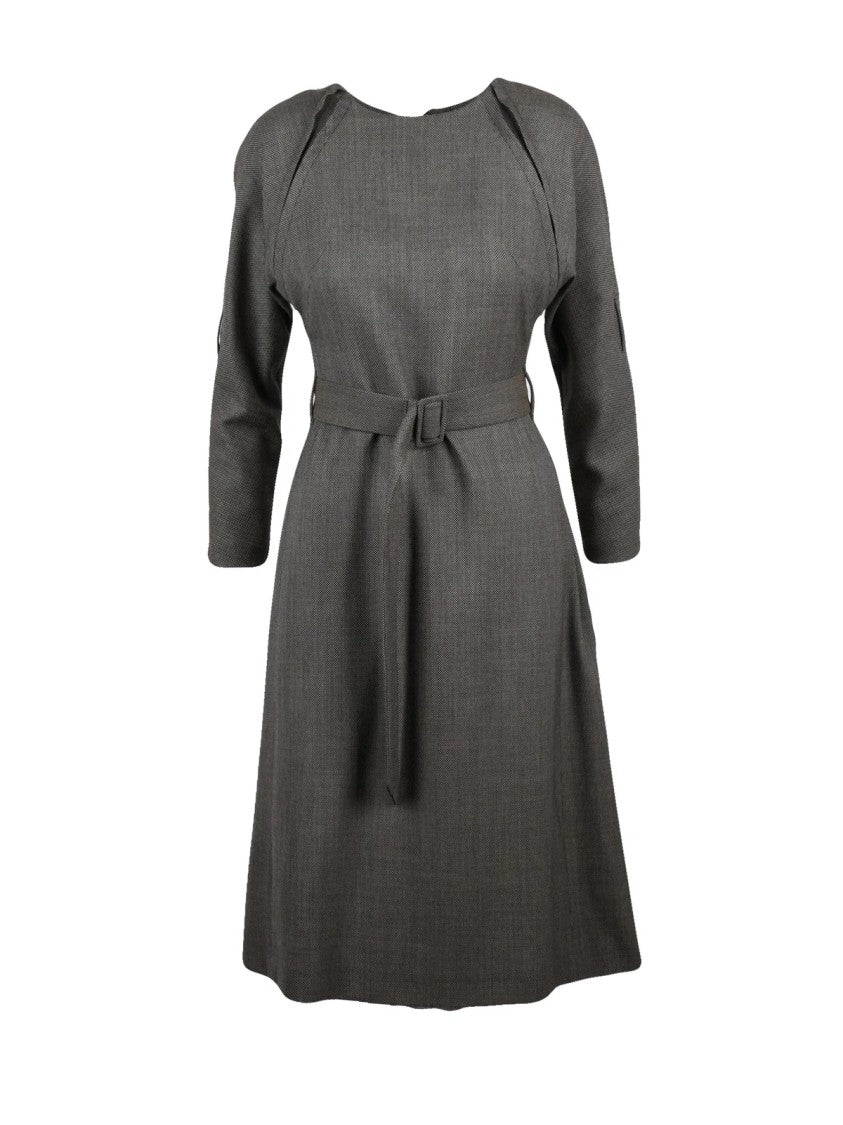 Mm6 By Maison Margiela Brown Wool Patchwork Midi Dress