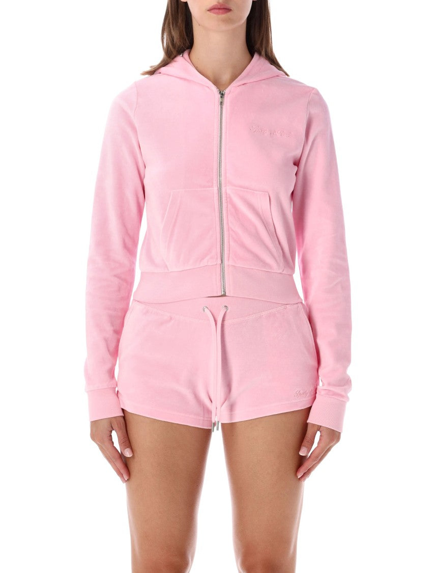 Sporty And Rich Hoodie Velour Crystal Zip-Up Hoodie