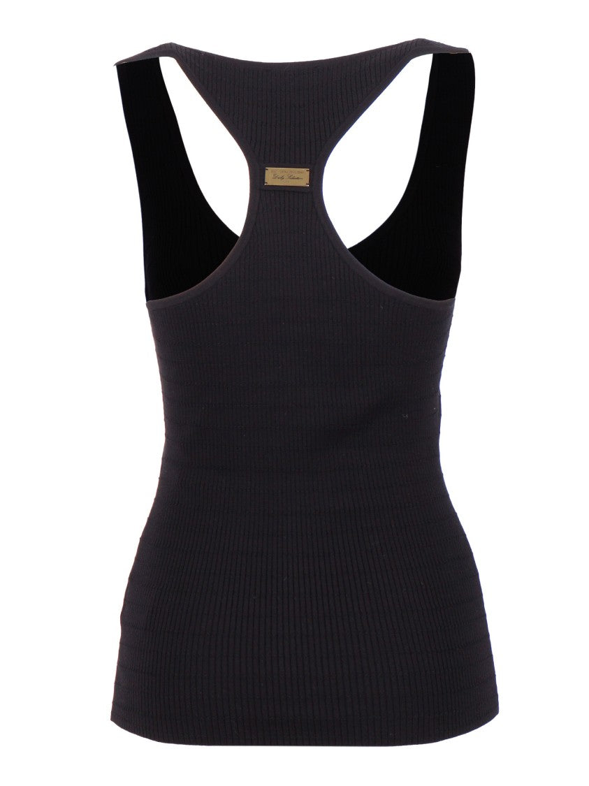 Elisabetta Franchi Ribbed Knit Tricot Scoop Tank Top