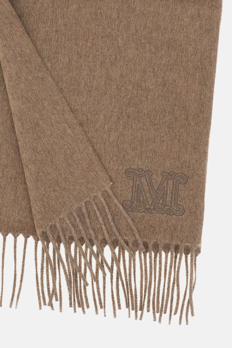 Max Mara Fringed Wool Scarf With Embroidered Logo Detail