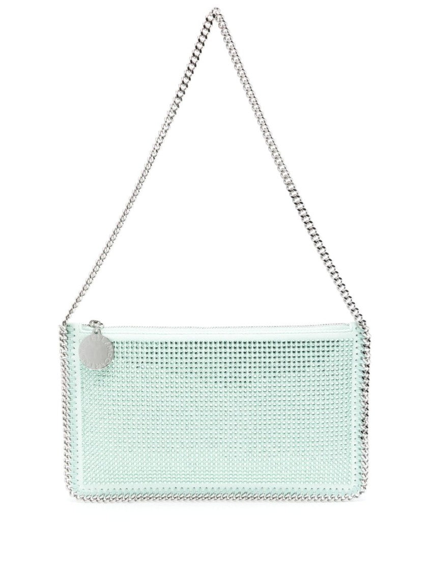 Stella Mccartney Mint Green Crystal-Embellished Handbag With Chain-Link Handle