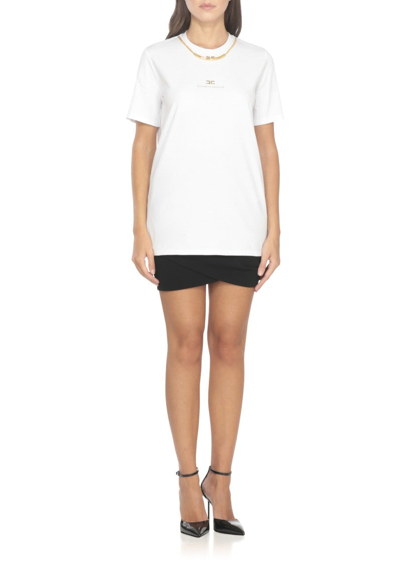 Elisabetta Franchi Cotton T-Shirt With Removable Golden Chain Detail