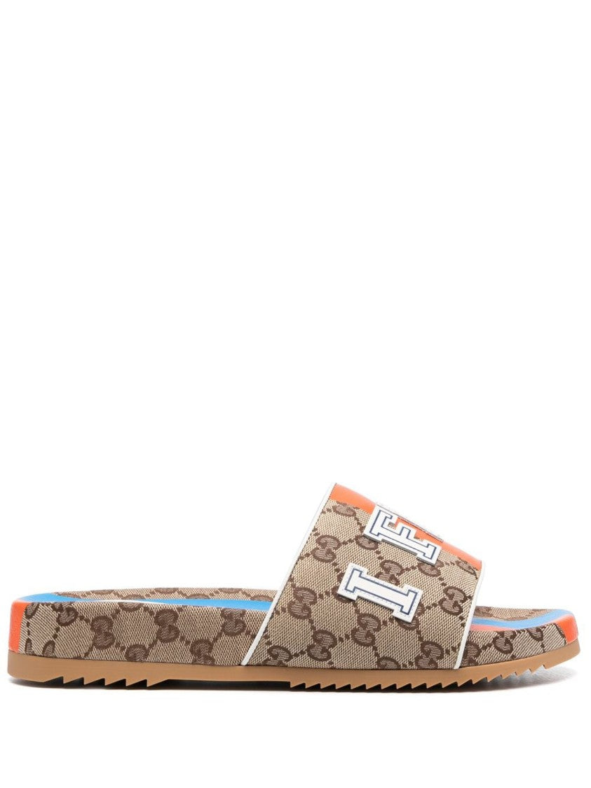 Gucci Signature Monogram Sandals With Bold Stripe Accents