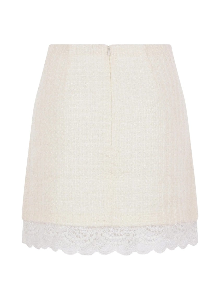 Self-Portrait White Lace-Trim Boucle Midi Skirt