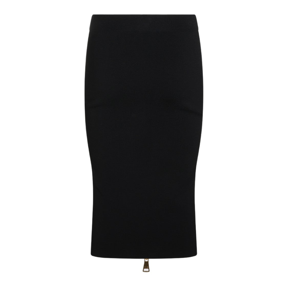 Elisabetta Franchi Fitted Vertical Gold Zipper Midi Skirt