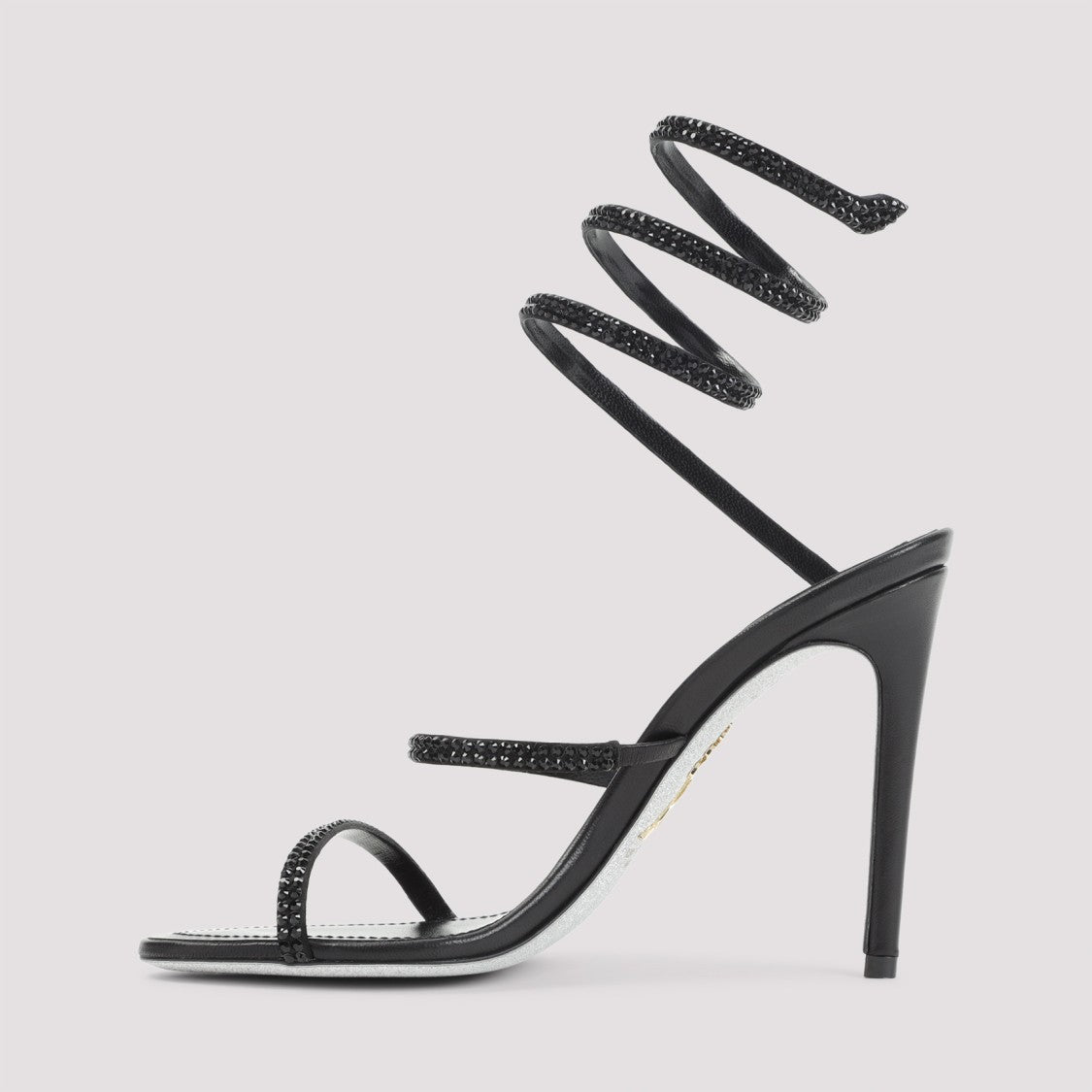René Caovilla Black Satin Cleo Crystal Sandals