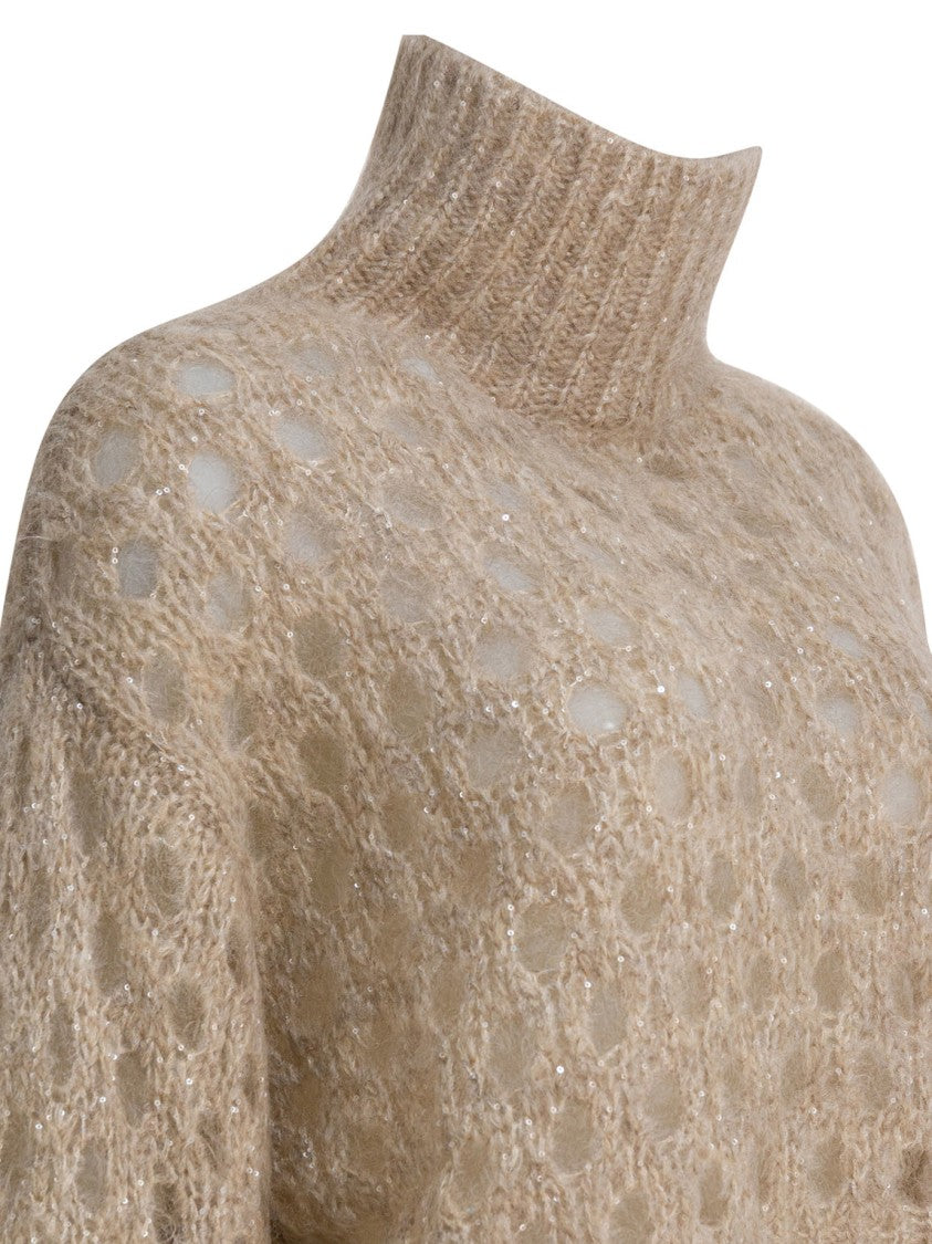 Brunello Cucinelli "Dazzling Net" Turtleneck Sweater