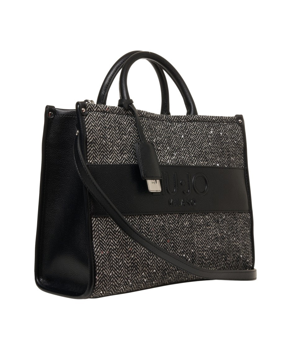 Liu Jo Structured Herringbone Knit Shopper With Logo-Embossed Band