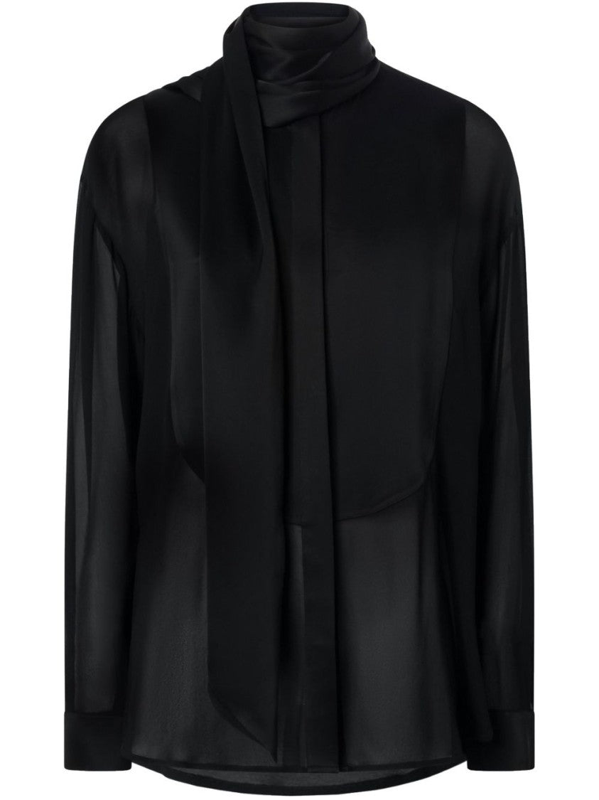 Pinko Flowing Black Viscose Shirt With Classic Collar