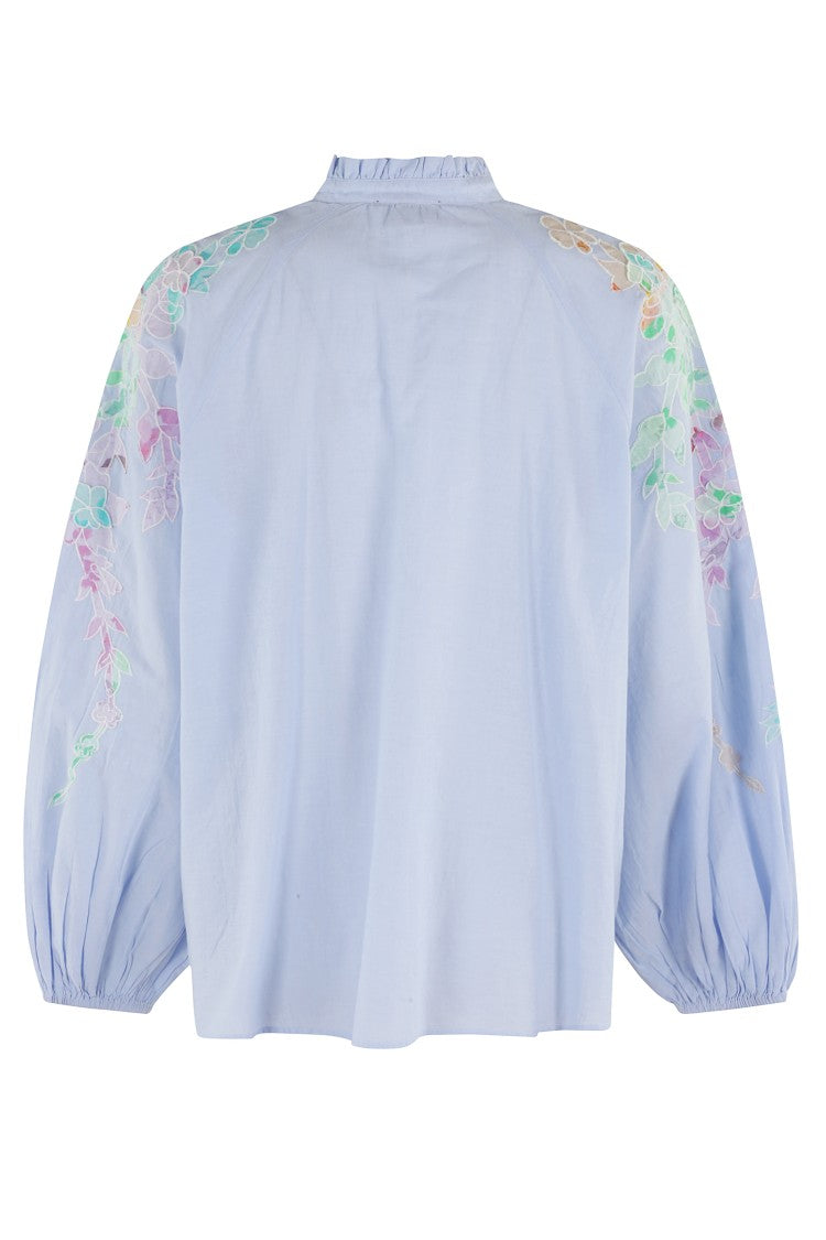 Essentiel Antwerp Appliqued Detail Top With Ruffled High Collar