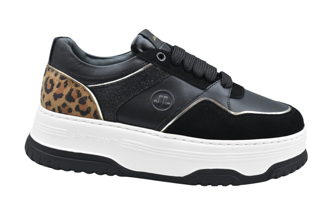Janet & Janet Leopard Accent Platform Sneakers With Bold Design