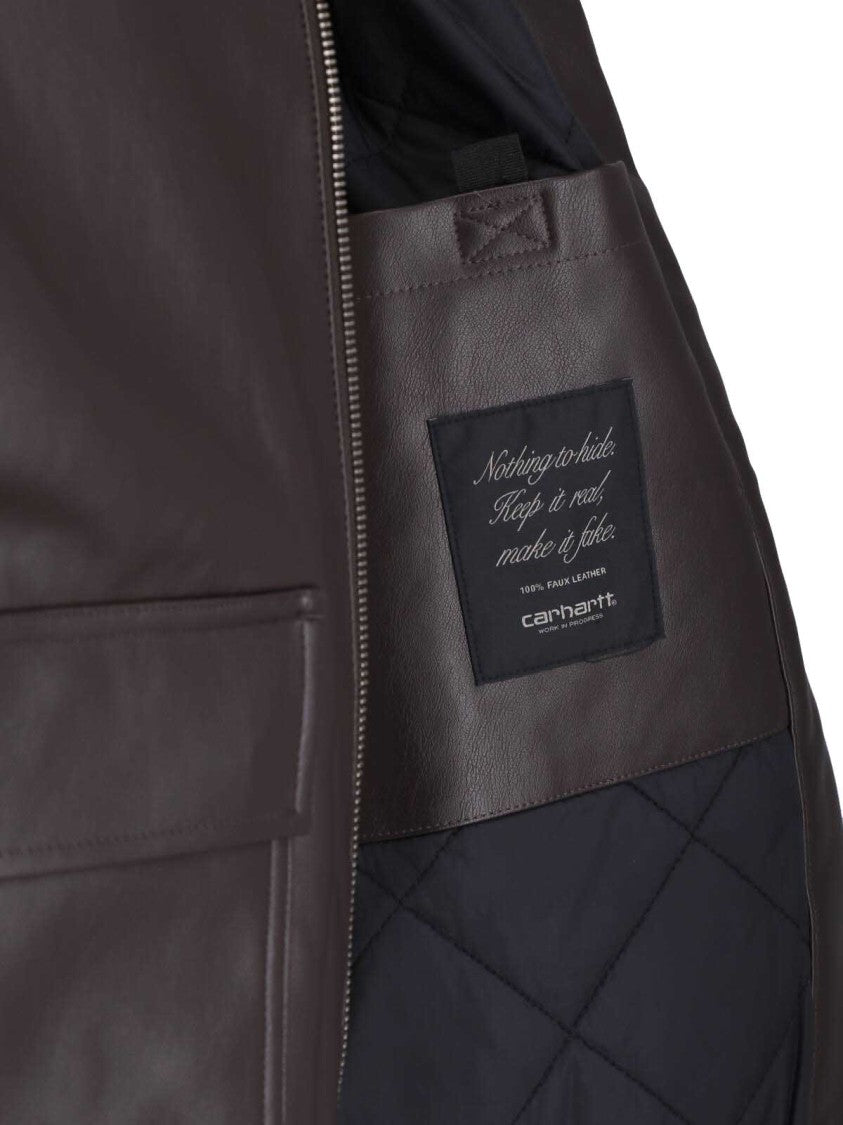 Carhartt Wip Brown Arizona Zip Faux Leather Jacket