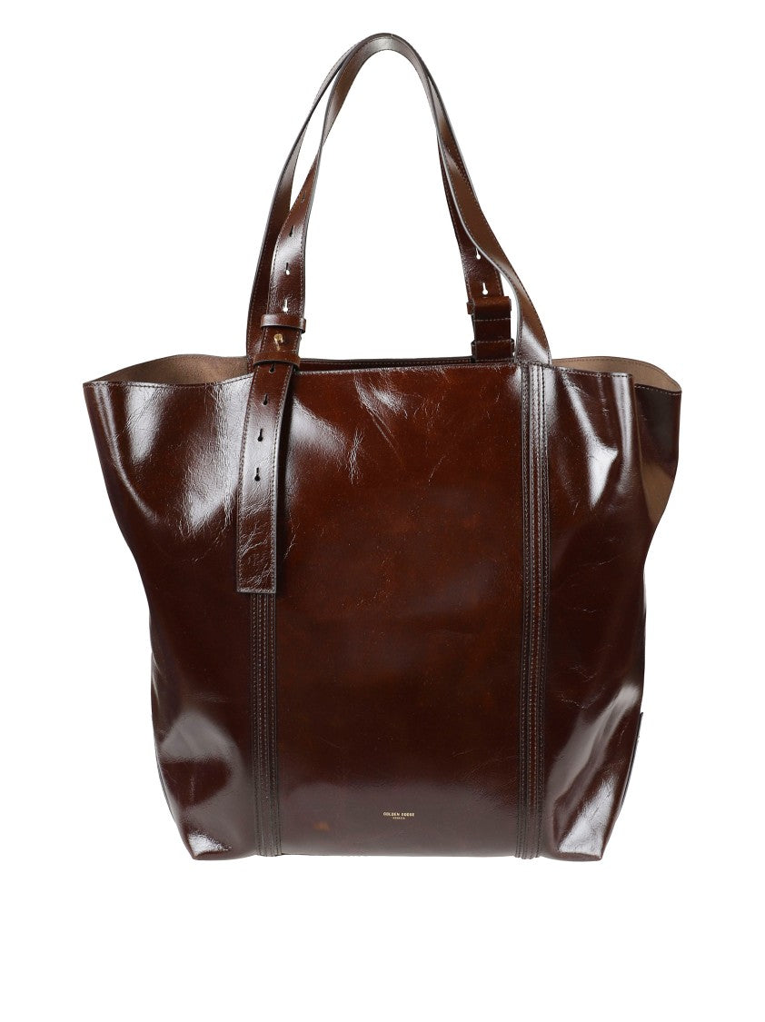 Golden Goose Structured Dark Brown Leather Tote Bag With Polished Finish