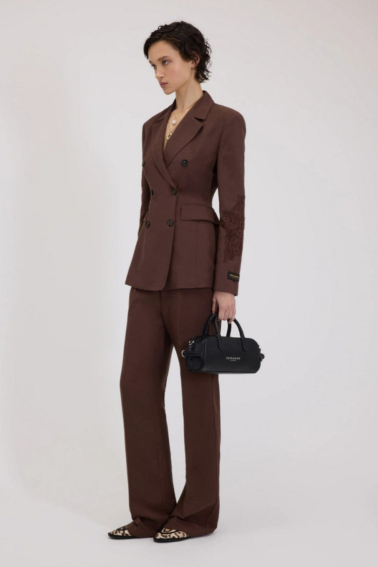 Ermanno Brown Wool-Blend Notch-Lapel Blazer