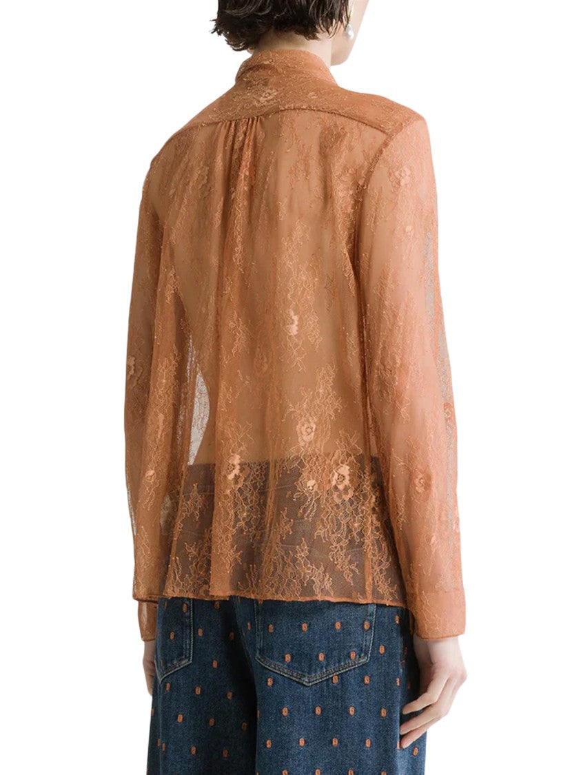 Forte Forte Lace Floral High-Neck Bow Blouse