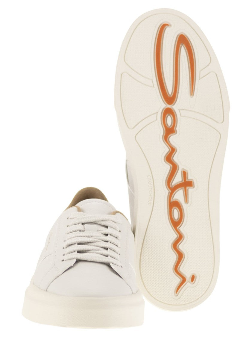 Santoni Tumbled Leather Double Buckle Trainer