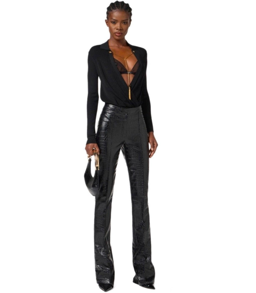 Elisabetta Franchi Black Pants With Croco-Print