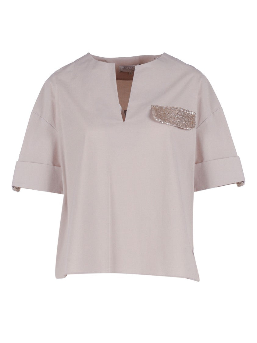 Antonelli Firenze Boxy V Notch Sequined T-Shirt