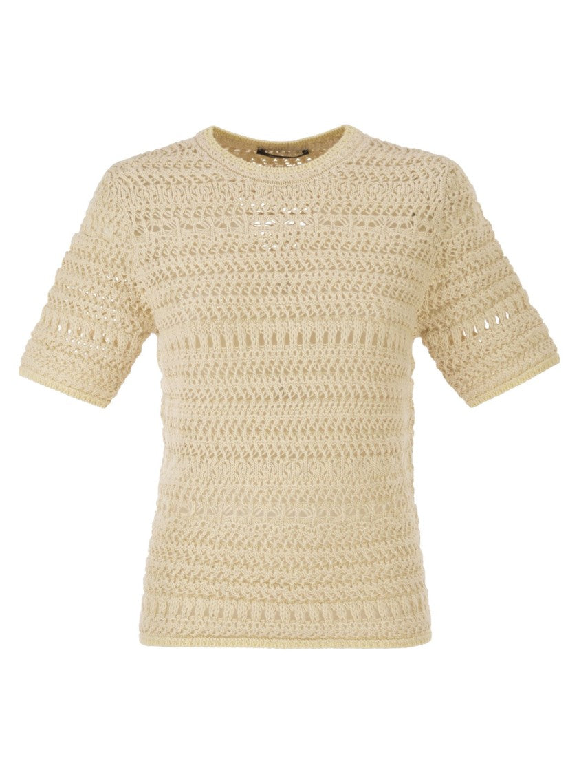 Fabiana Filippi Short-Sleeved Jumper In Fancy Crochet Stitch With Sequins