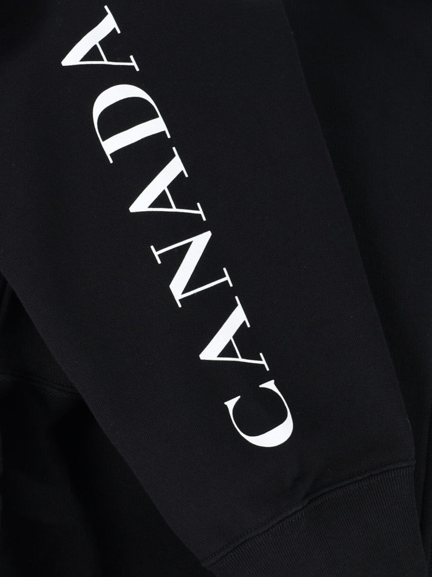 Canada Goose Black Cropped Zip-Up Cotton Logo Hoodie