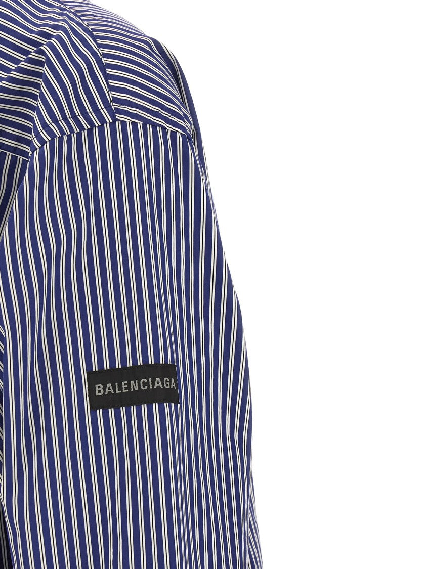 Balenciaga Vertical Stripe Cotton Poplin Shirt With Chest Pocket