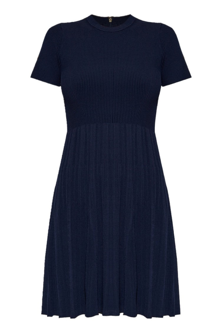 Michael Kors Blue Ribbed Day Dress With Flared Skirt