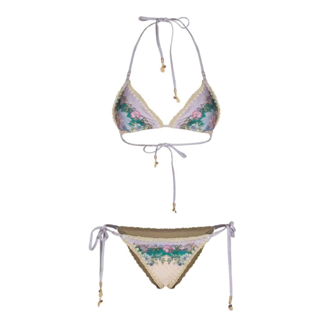 Zimmermann Floral Triangle Bikini Set With Scalloped Lace Trim
