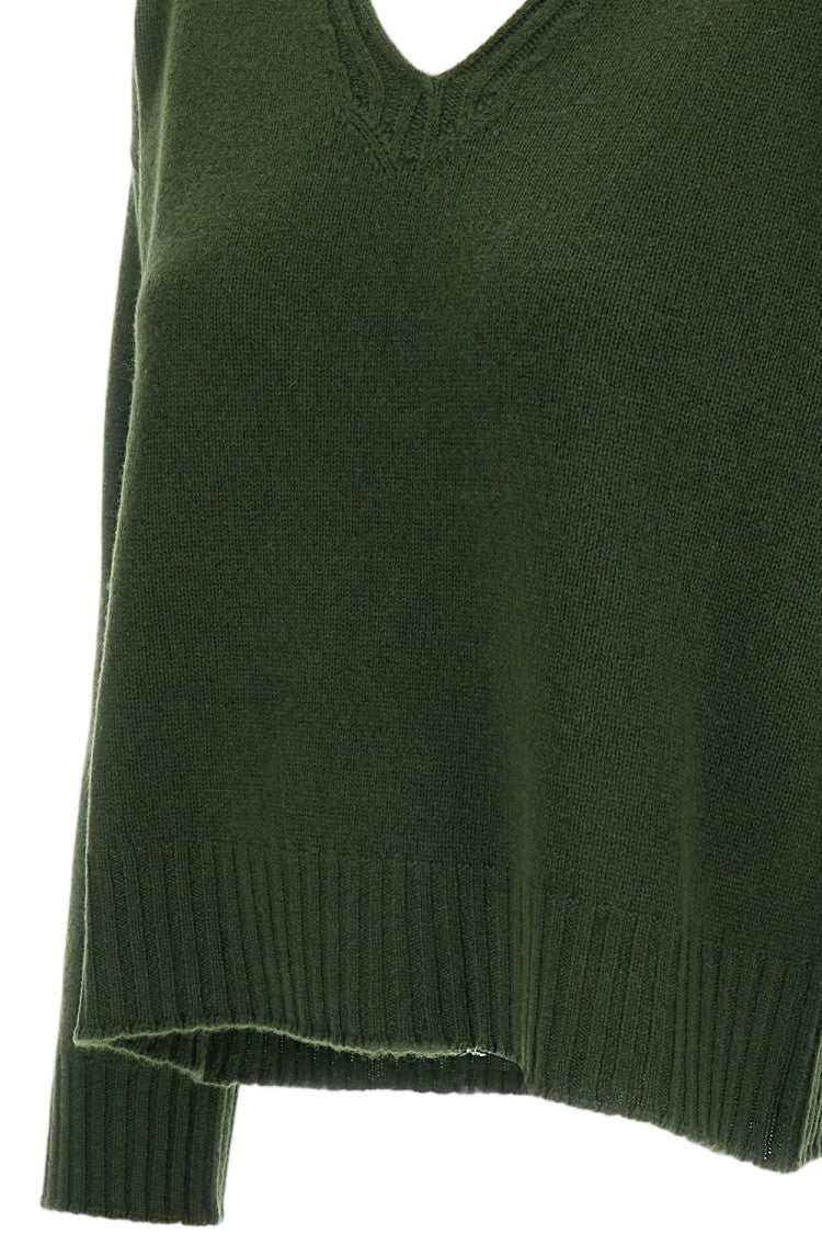 Drumohr Boxy Cut Cashmere Sweater With Ribbed V-Neckline