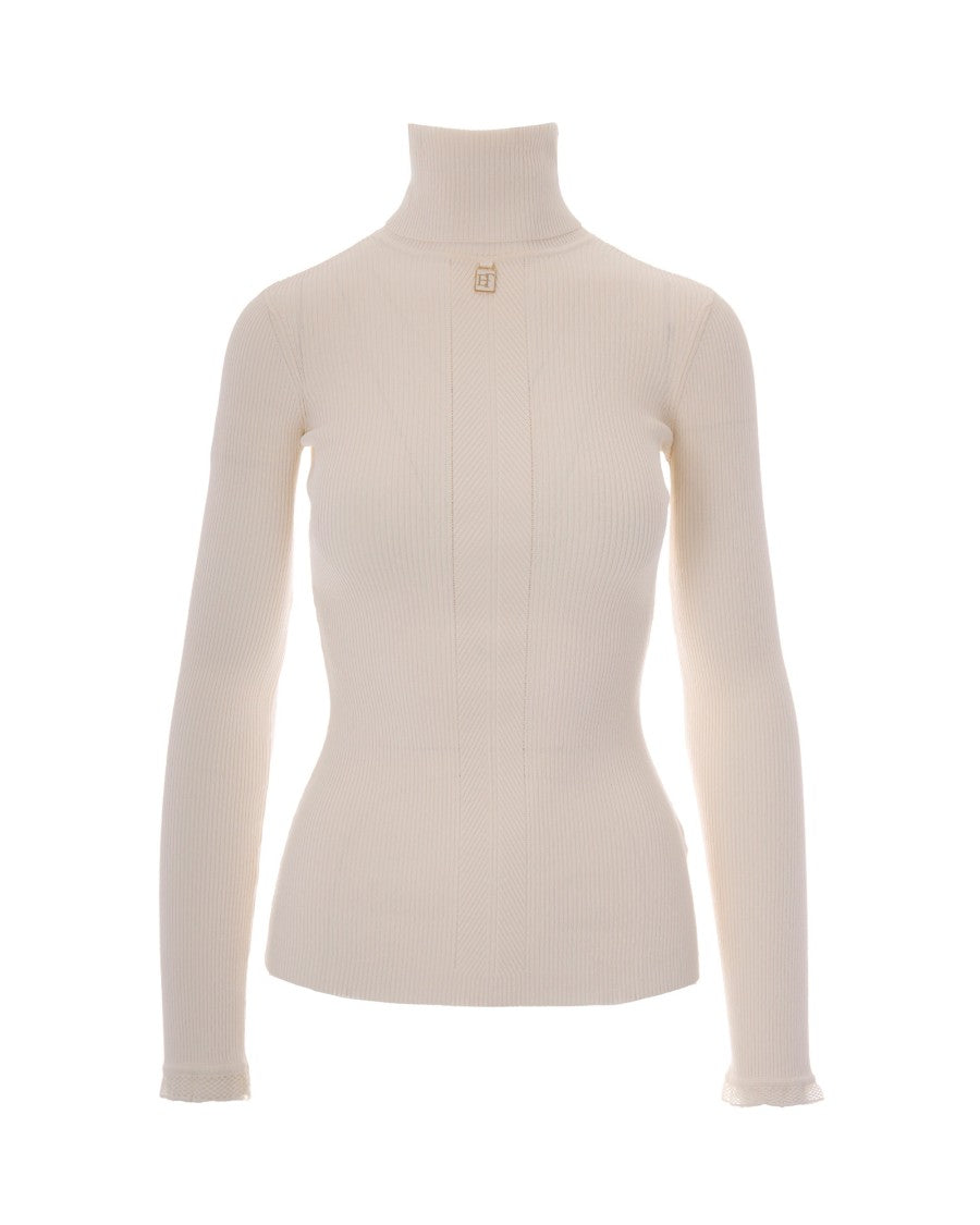 Elisabetta Franchi Slim-Fit Turtleneck Sweater With Ruffled Cuffs
