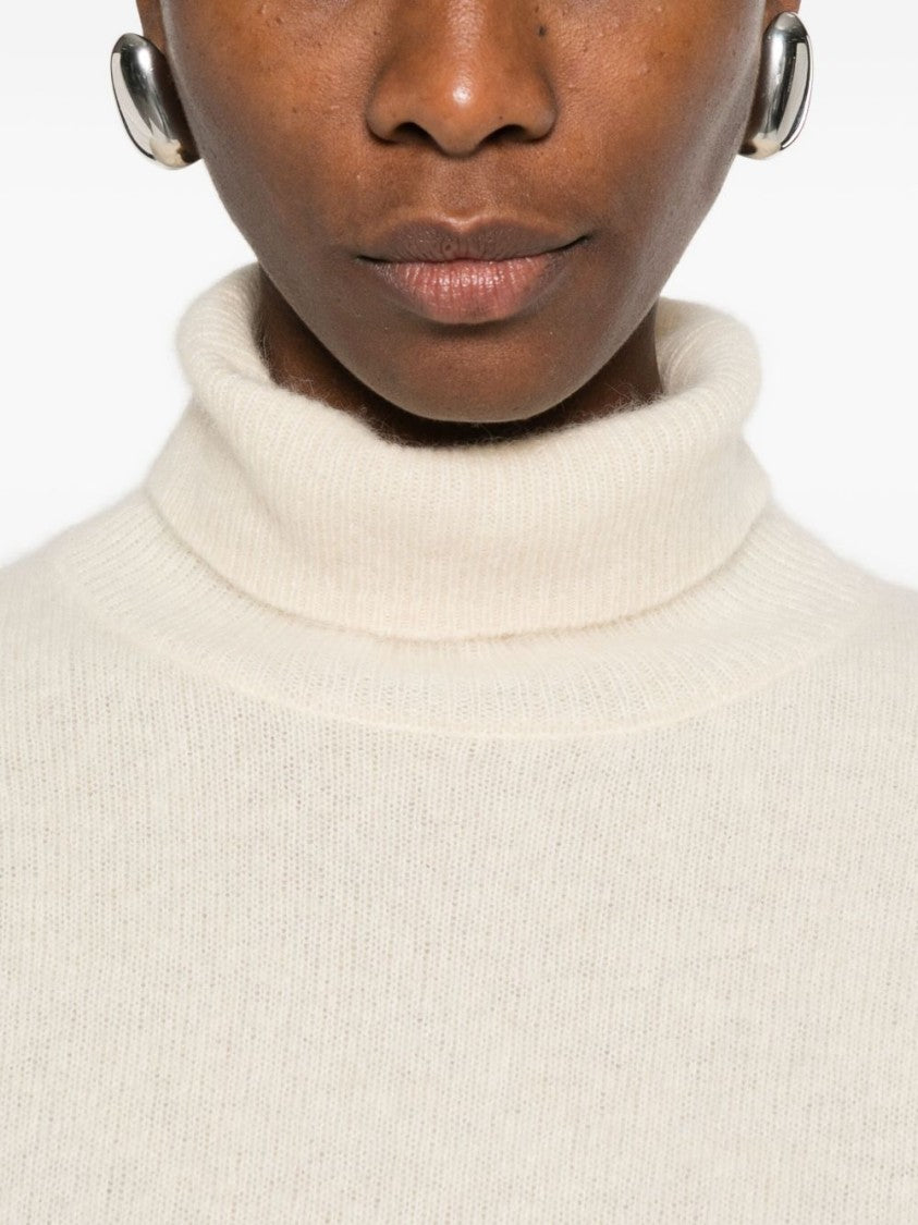 Majestic Filatures High Turtleneck White Knit Sweater
