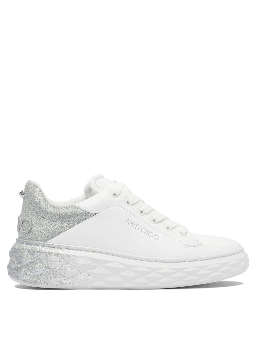 Jimmy Choo White Leather Sneakers With Glittering Accents