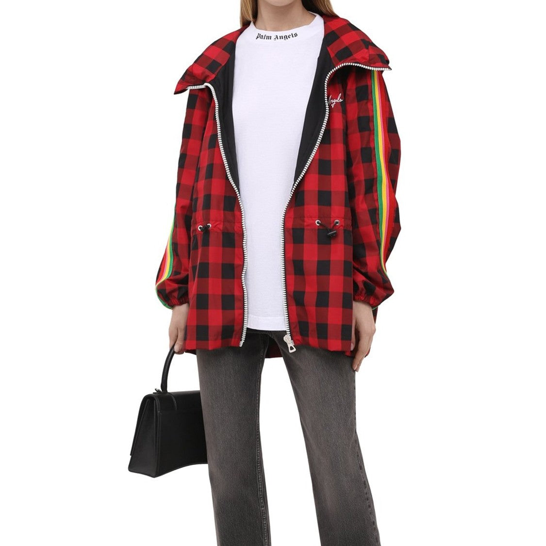 Palm Angels Windbreaker Jacket With Hood, Checkered Pattern