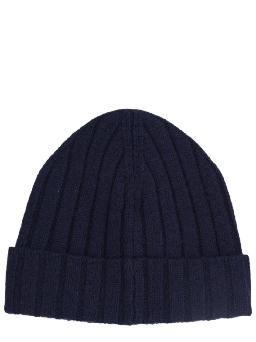 Emporio Armani Ribbed Knit Hat With Folded Cuff And Subtle Patch