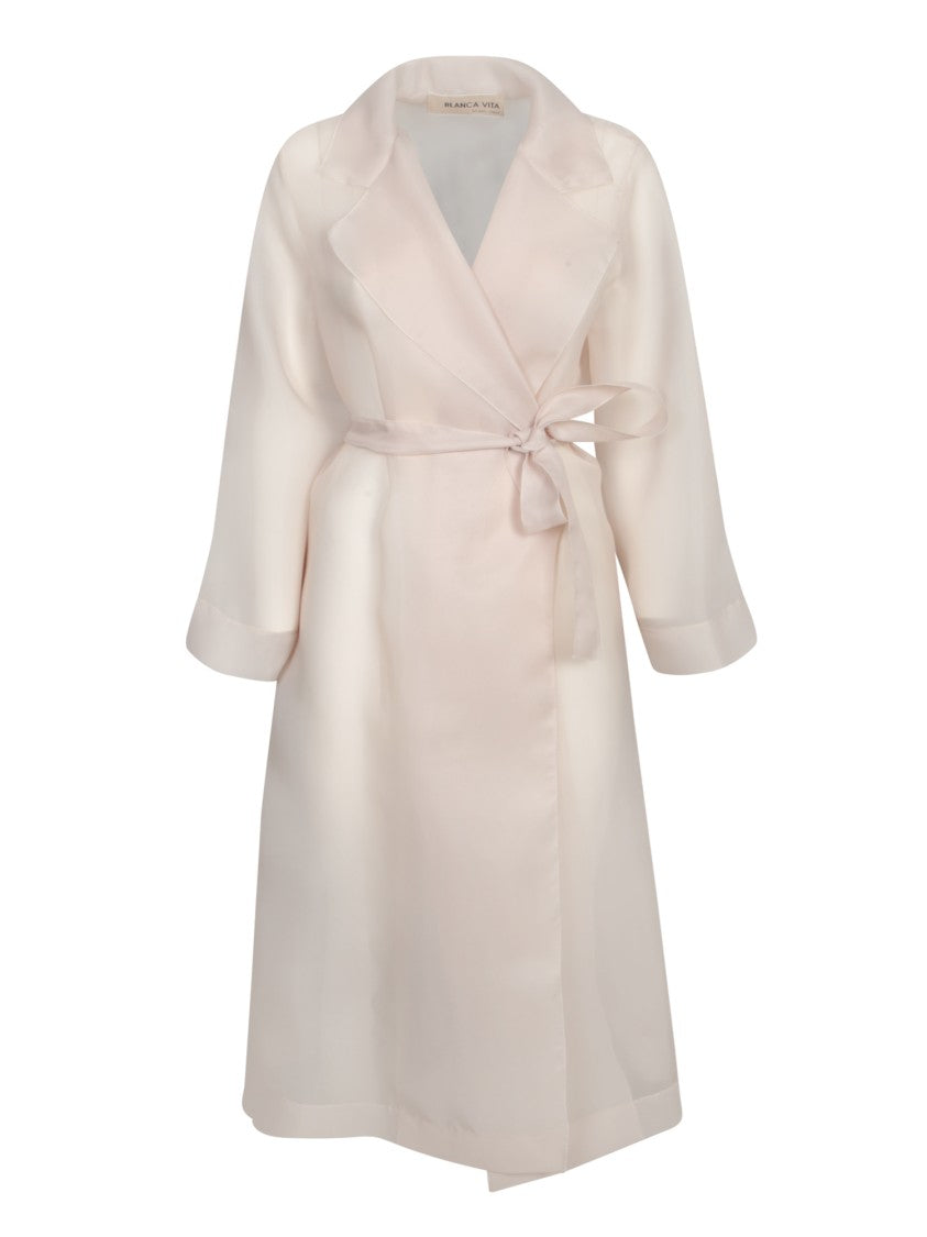 Blanca Vita Light Beige Organza Duster With Three-Quarter Sleeves