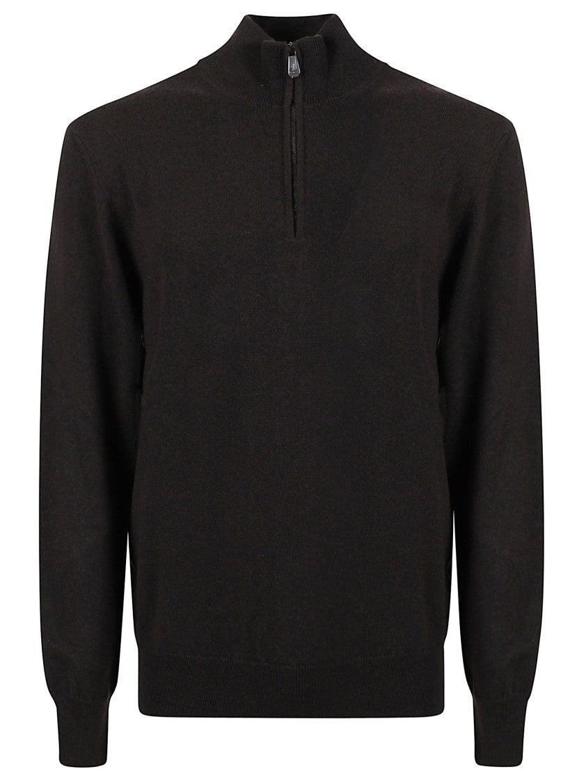 Piacenza Cashmere Half-Zip Black Cashmere Turtleneck Sweater