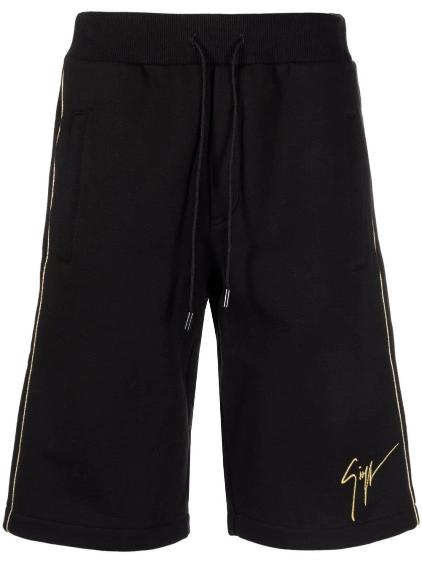 Giuseppe Zanotti Black Bermuda Shorts With Gold Piping And Signature Logo