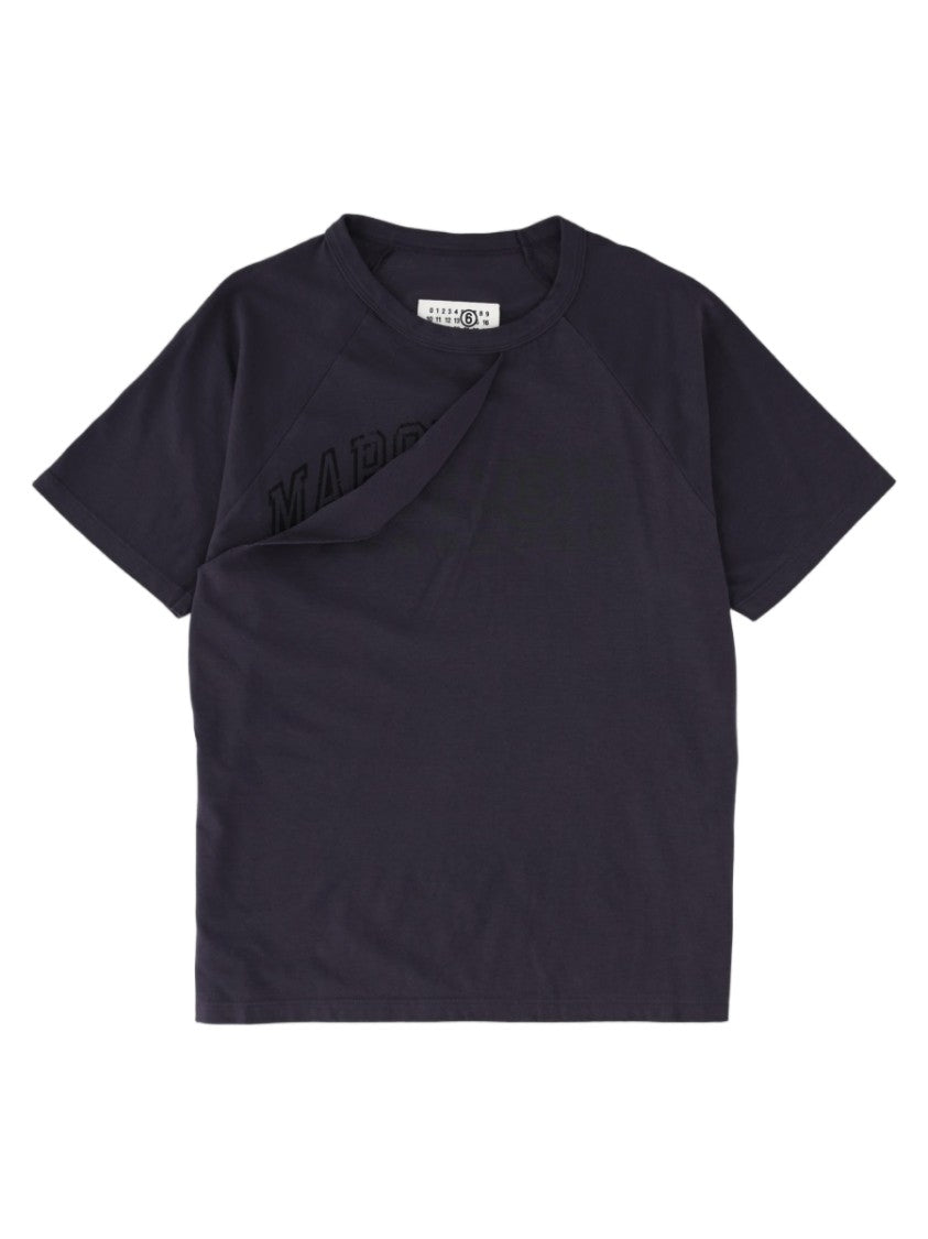 Mm6 By Maison Margiela Blue Cropped Relaxed-Fit T-Shirt