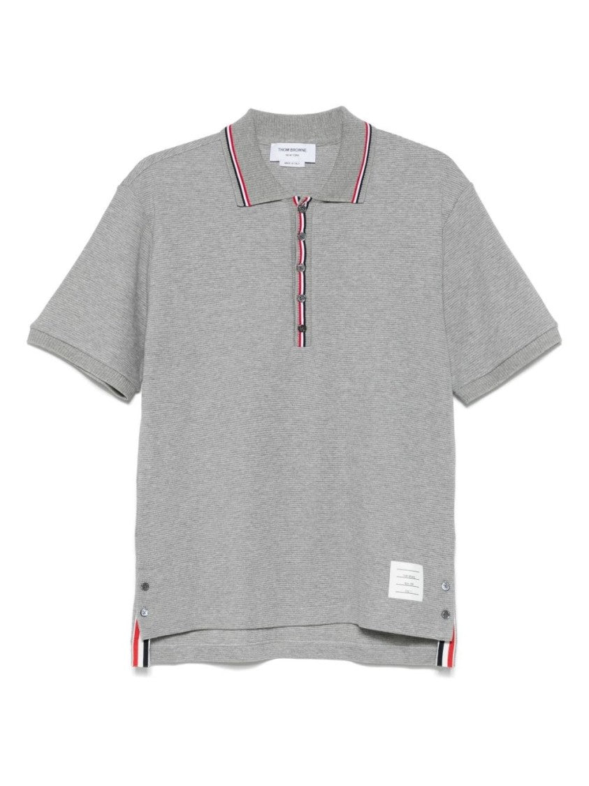 Thom Browne Grey Polo Shirt With Contrasting Striped Accents
