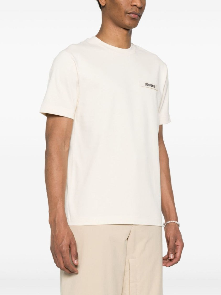 Jacquemus Beige T-Shirt With Logo Patch