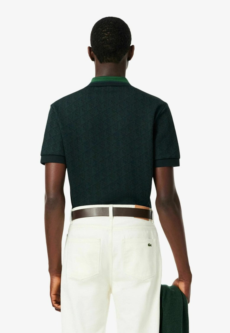 Lacoste Dark Green Geometric Striped Polo Shirt