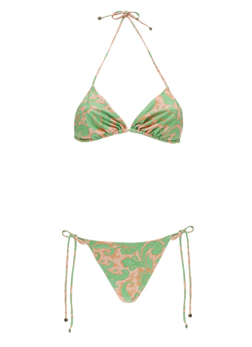 Etro Paisley Print Triangle Bikini With Self-Tie Laces