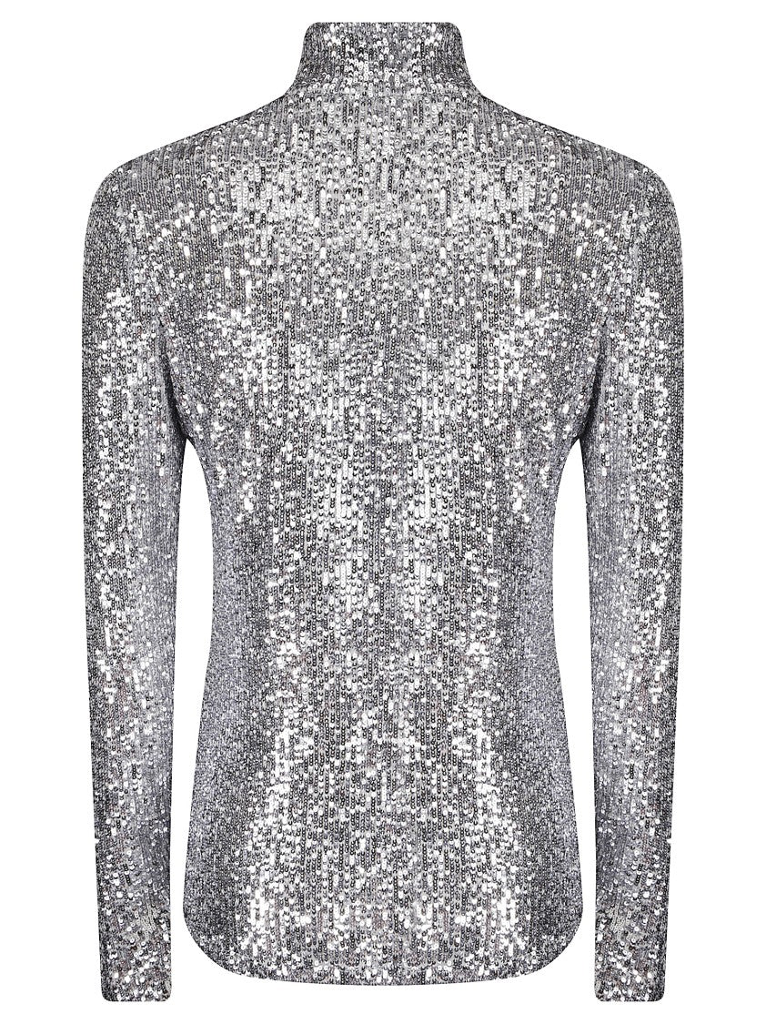 Paco Rabanne High-Neck Long-Sleeved Jersey Top With Sequin Embellishments