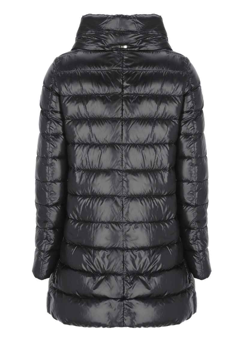 Herno Black High Collar Hidden Press Studs Quilted Down Jacket