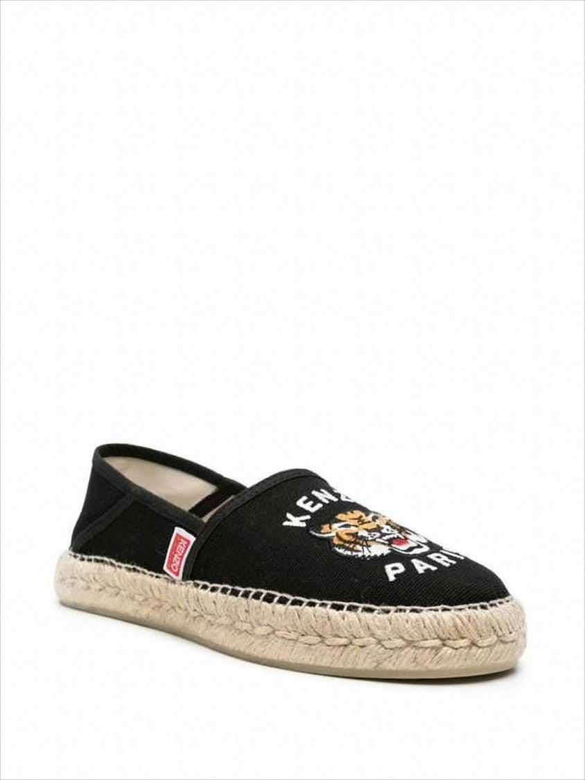 Kenzo Embroidered Black Cotton Slip-On Espadrille Sneakers